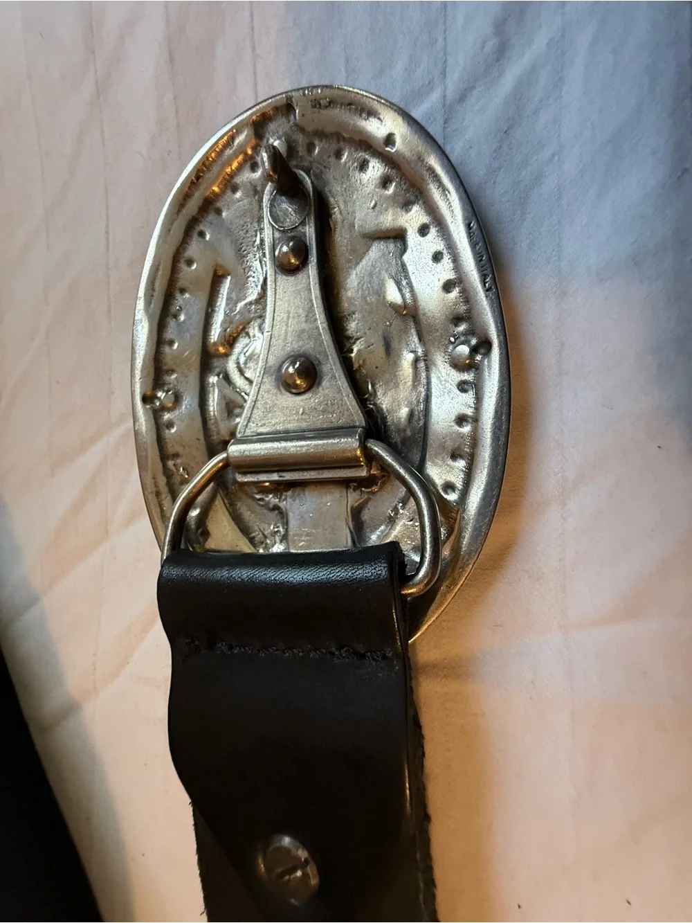 Just Cavalli Distressed Silver Oval Logo Buckle with Black Strap